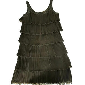 Patra Women's Black Sleeveless Ruffle Beaded Back Zip Midi Dress Size 12